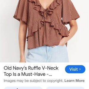 Old Navy Women's Checkered Brown Ruffle Blouse
